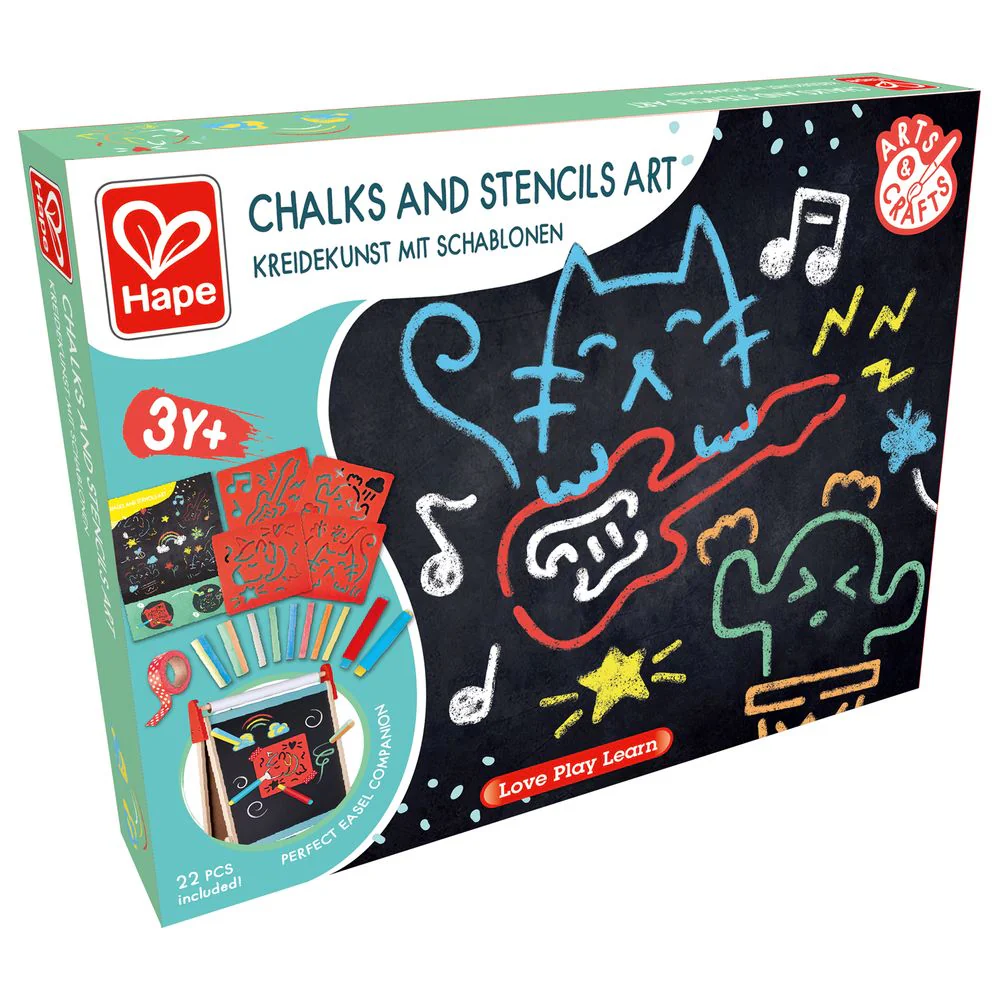 Hape - Colored Chalks & Stencils Art & Craft Set 22pcs