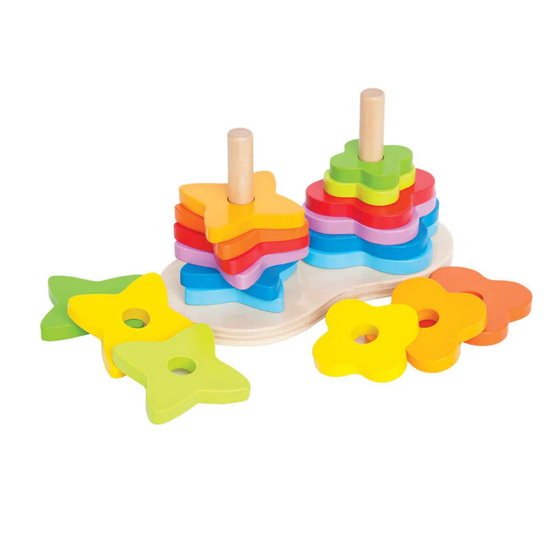 Hape Double Rainbow Stacking & Building Wooden Toy - 19pcs
