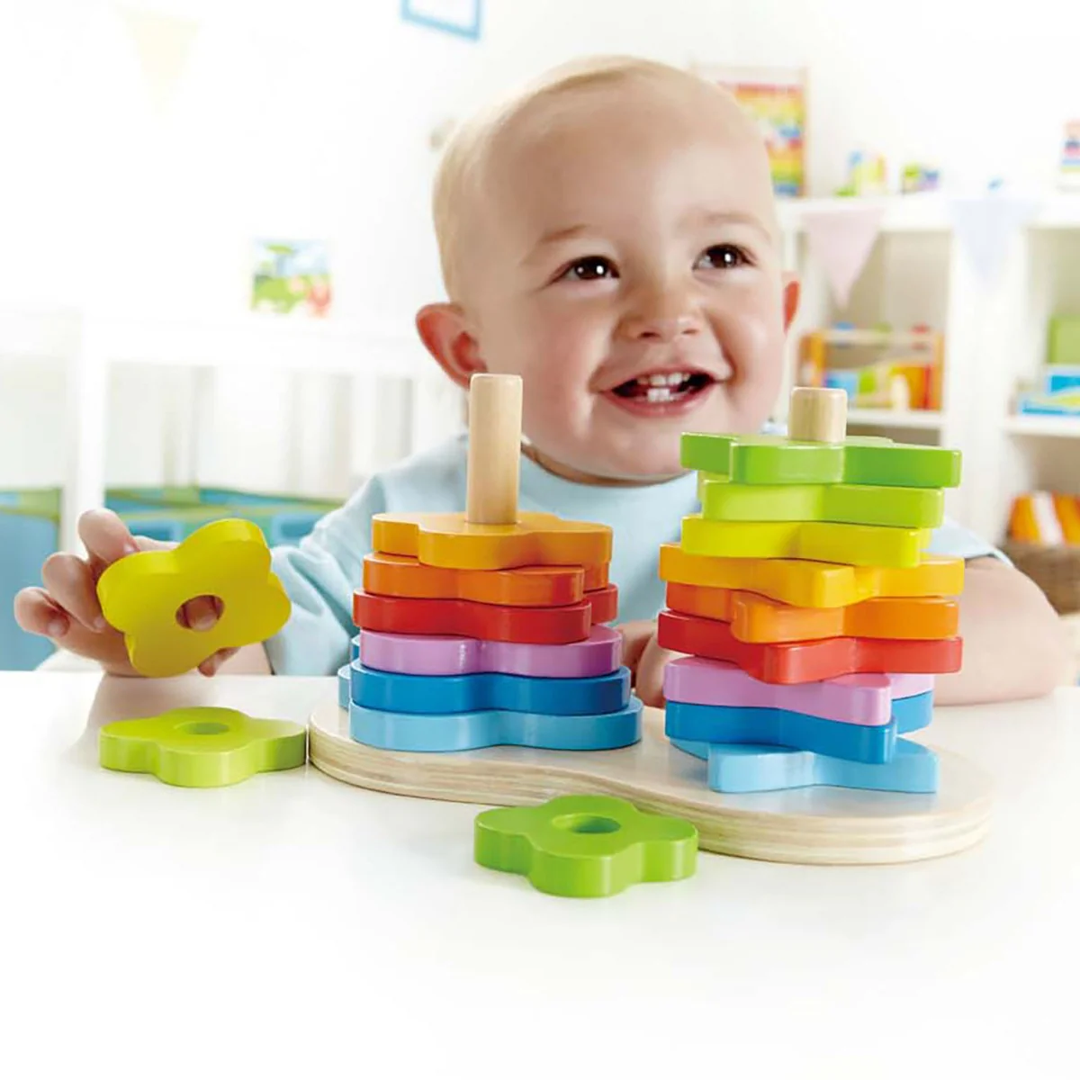 Hape Double Rainbow Stacking & Building Wooden Toy - 19pcs - Image 3