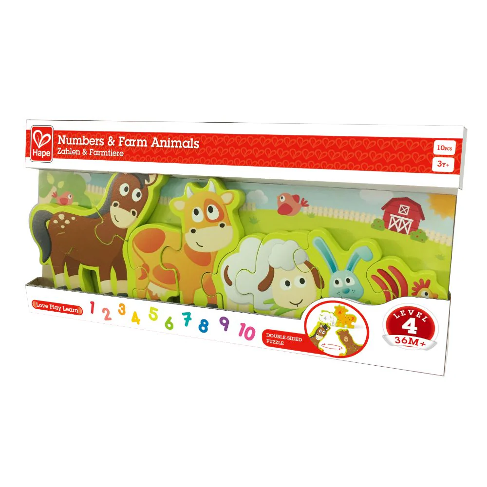 Hape - Double-Sided Numbers & Farm Animal Wooden Jigsaw Puzzle - Image 2