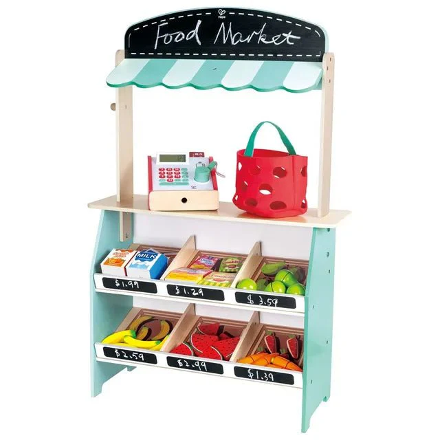 Hape Farmers Market Stall E3209 – Wooden Market Stall Playset with 62 Accessories