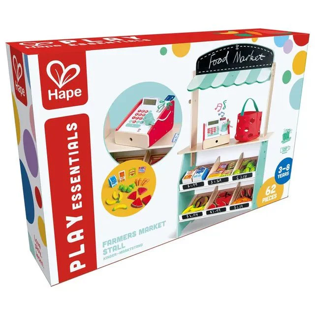 Hape Farmers Market Stall E3209 – Wooden Market Stall Playset with 62 Accessories - Image 2