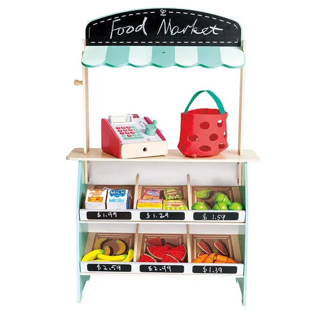 Hape Farmers Market Stall E3209 – Wooden Market Stall Playset with 62 Accessories - Image 3