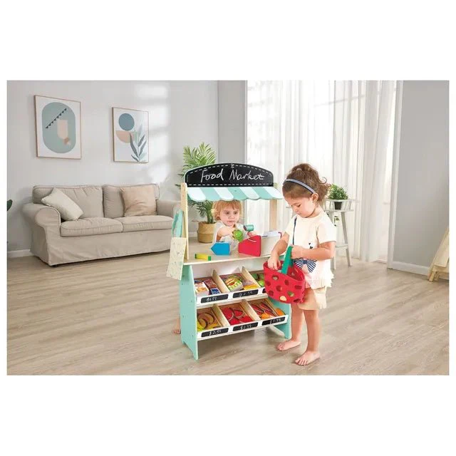 Hape Farmers Market Stall E3209 – Wooden Market Stall Playset with 62 Accessories - Image 5