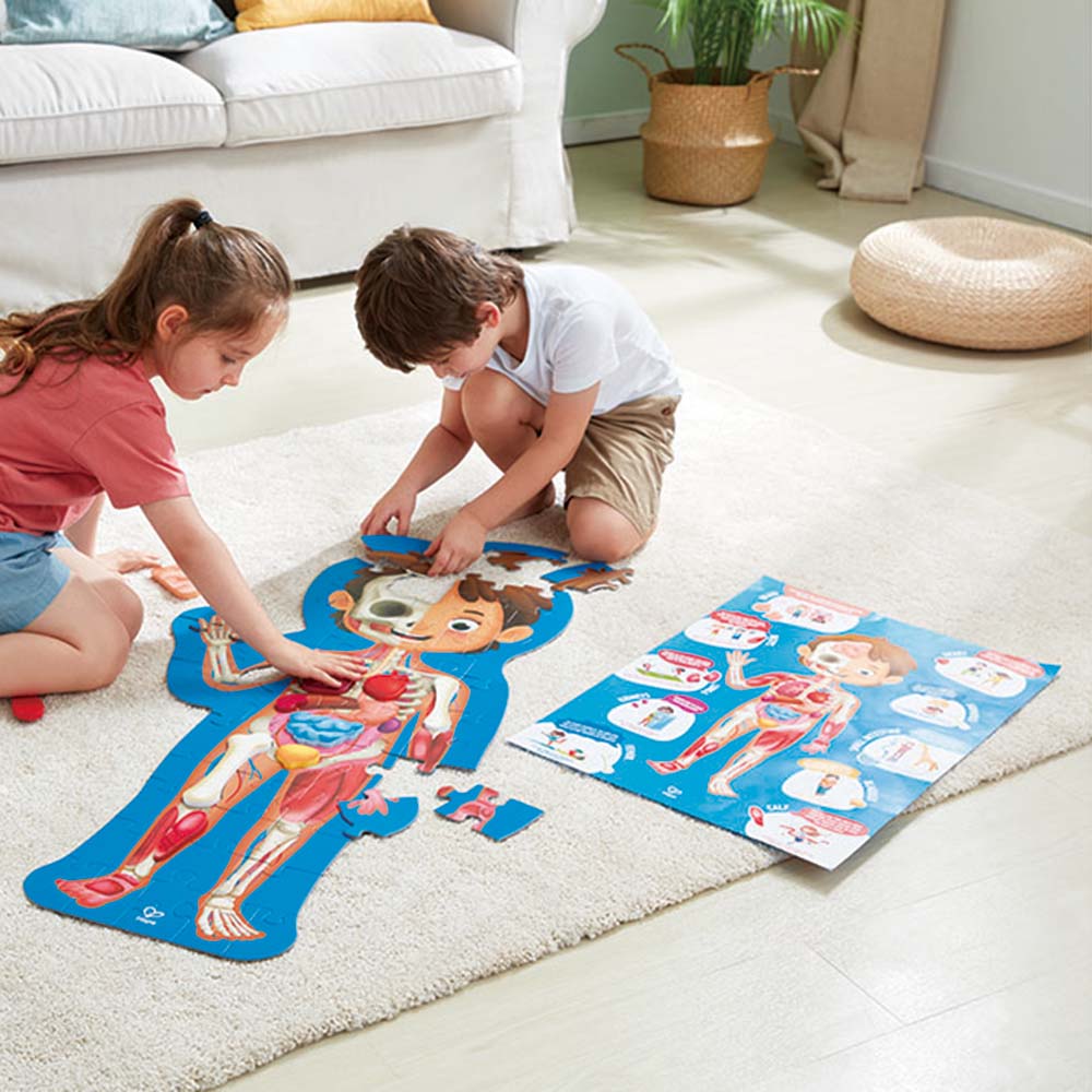 Hape Human Body Jigsaw Puzzle 60pcs w/ 10 pcs Wooden Body Parts - Image 2