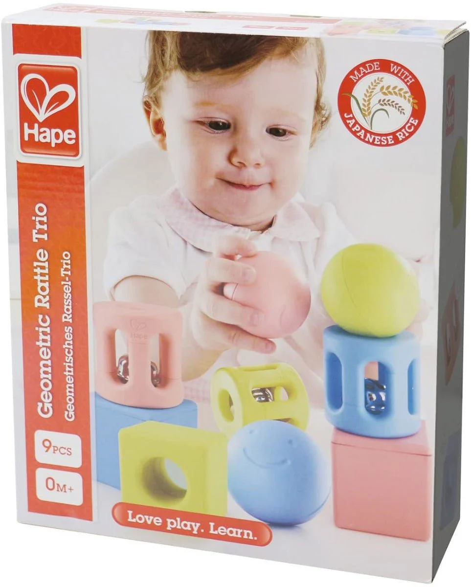 Hape  Infant Geometric Rattle Trio - 9pc