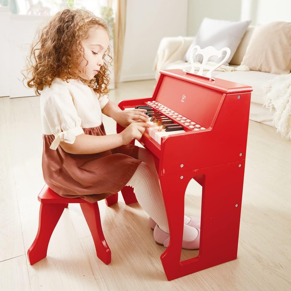 Hape Learn Piano W/ Lights & Stool Red E0630