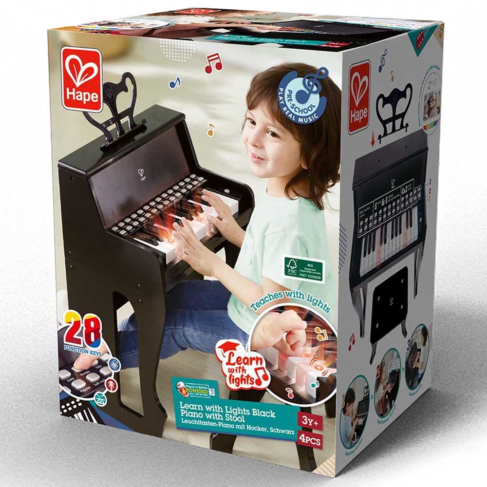 Hape Learn With Lights Black Electric Piano With Stool