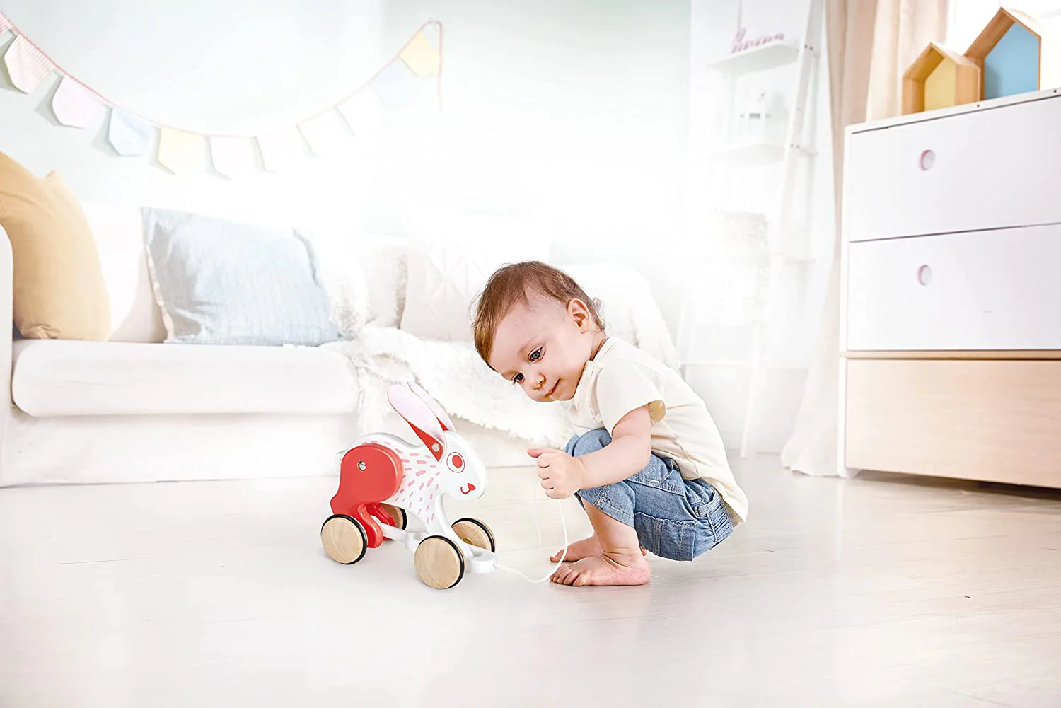 Hape Push and Pull Bunny Wooden Pull Along Toy - Image 4