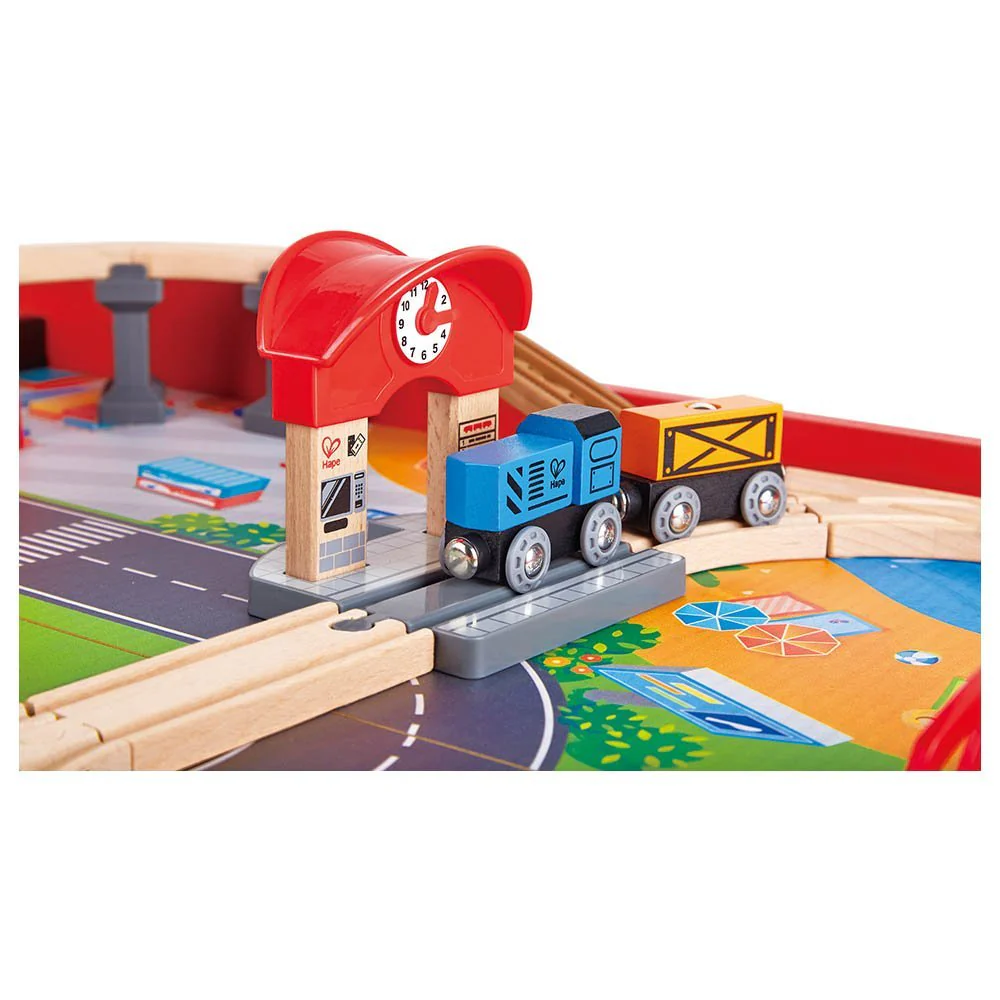Hape Ride-On Engine Wooden Railway Set Play Table 32pcs - Image 2
