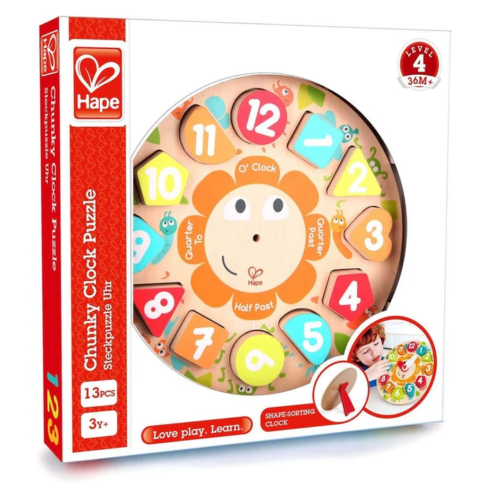 Hape Wooden Chunky Clock Educational Puzzle - 13pcs - Image 3