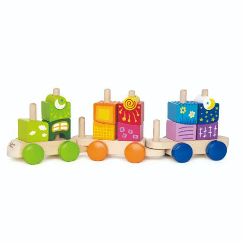 Hape Wooden Fantasia Blocks and Train Cars -  Set of 17pcs