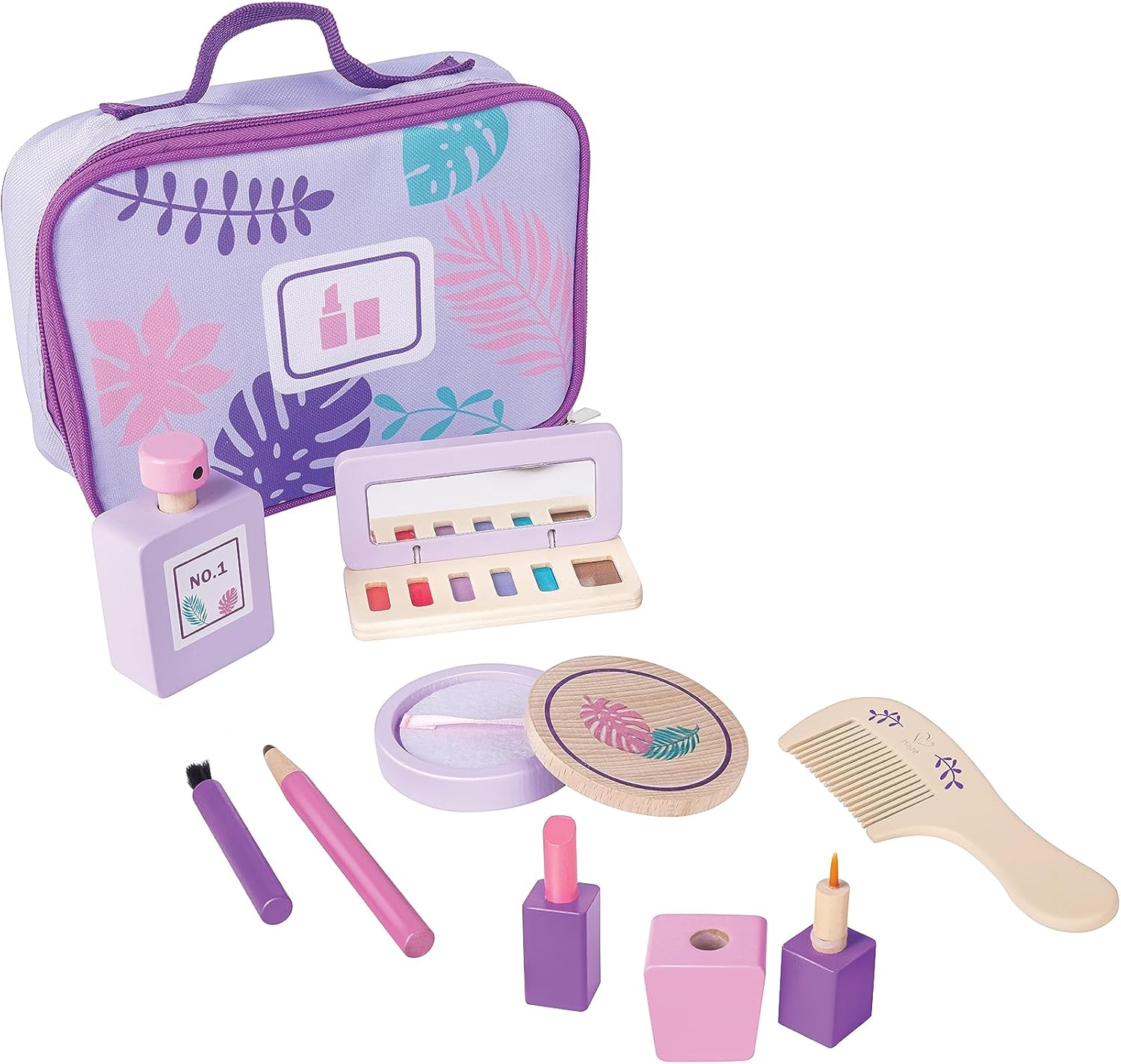 Hape Wooden Makeup Kit for Girls – 12-Piece Pretend Play Beauty Set with Bag (Ages 3+) - Image 2