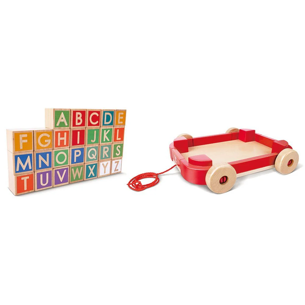Hape Wooden Pull-Along Cart With Stacking Blocks - Image 2