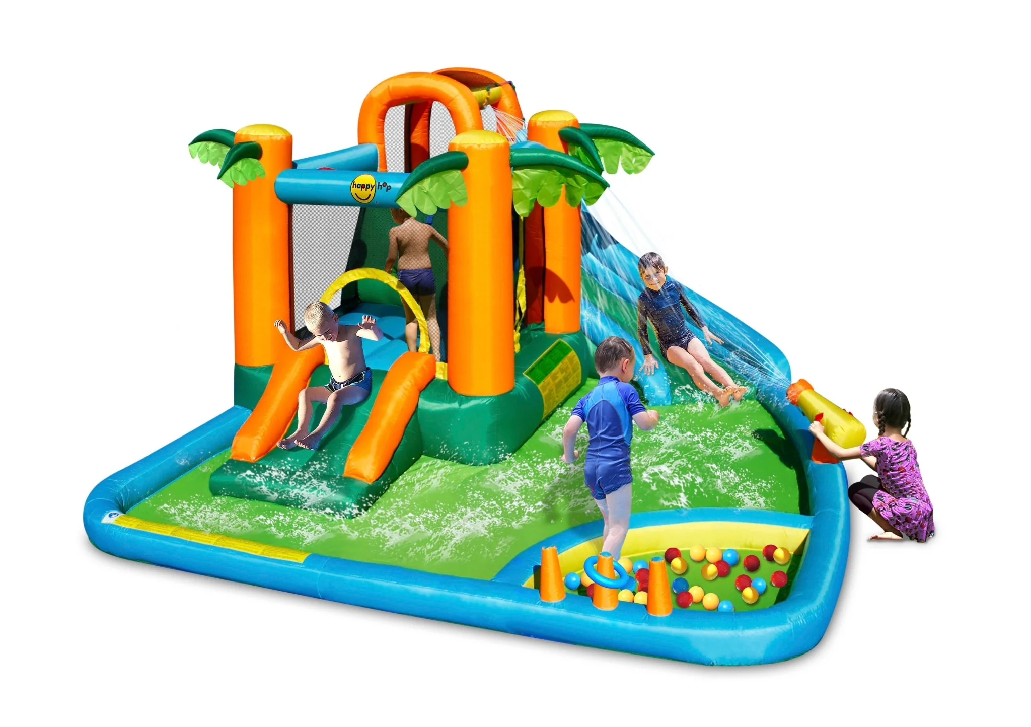 Happy Hop The Oasis 7-in-1 Water Park | Kids Inflatable Slide & Pool