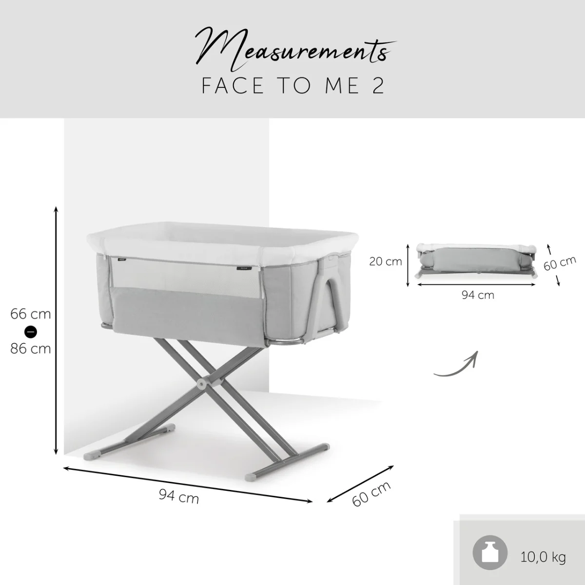Hauck Face to Me 2 Melange Grey Baby Bed 608531 - Image 13