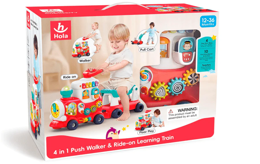 Hola 4-In-1 Push Walker&Ride-on Learning Train HE8990