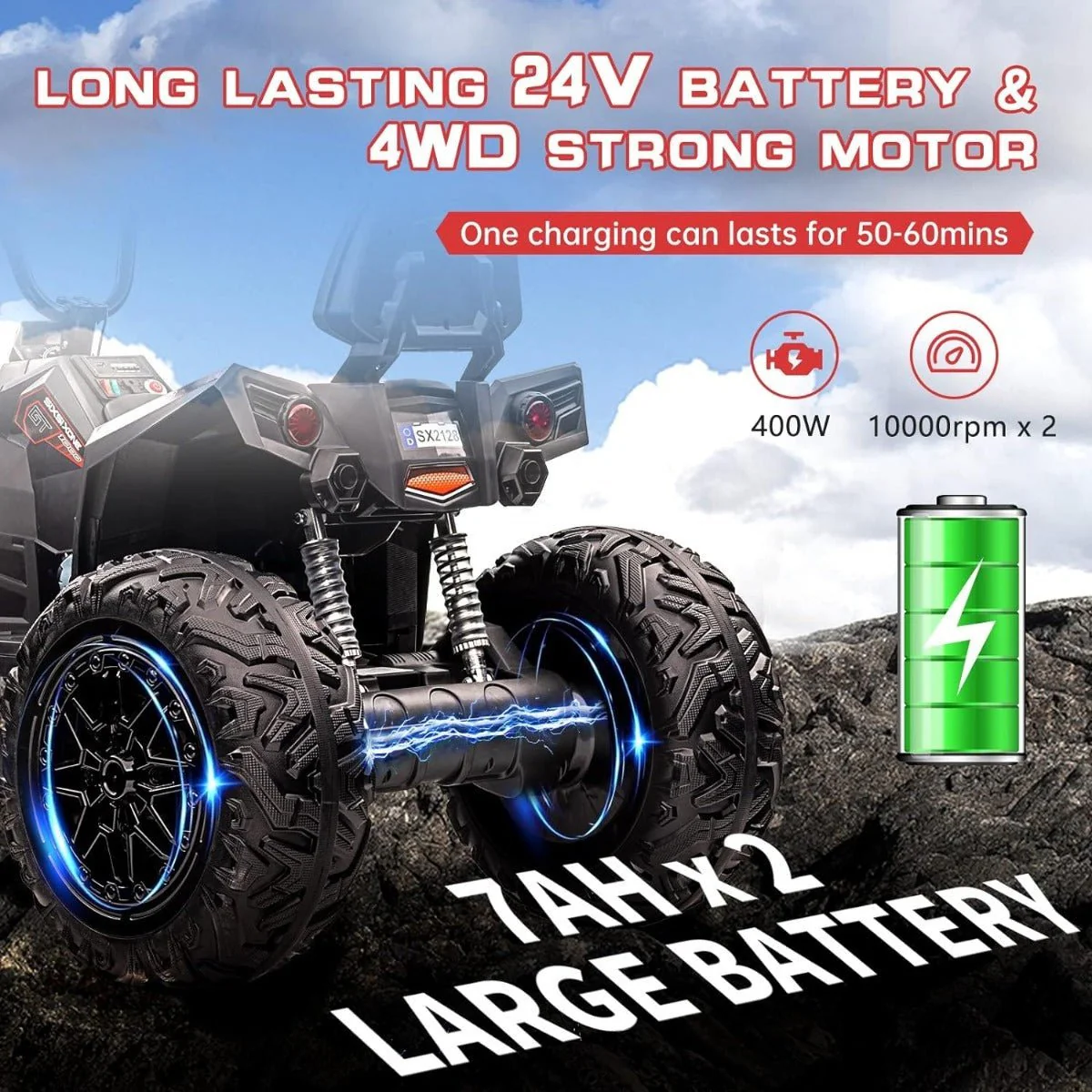 Hollicy GT1000 Quad Electric Bike 24V/4M Red - Image 4