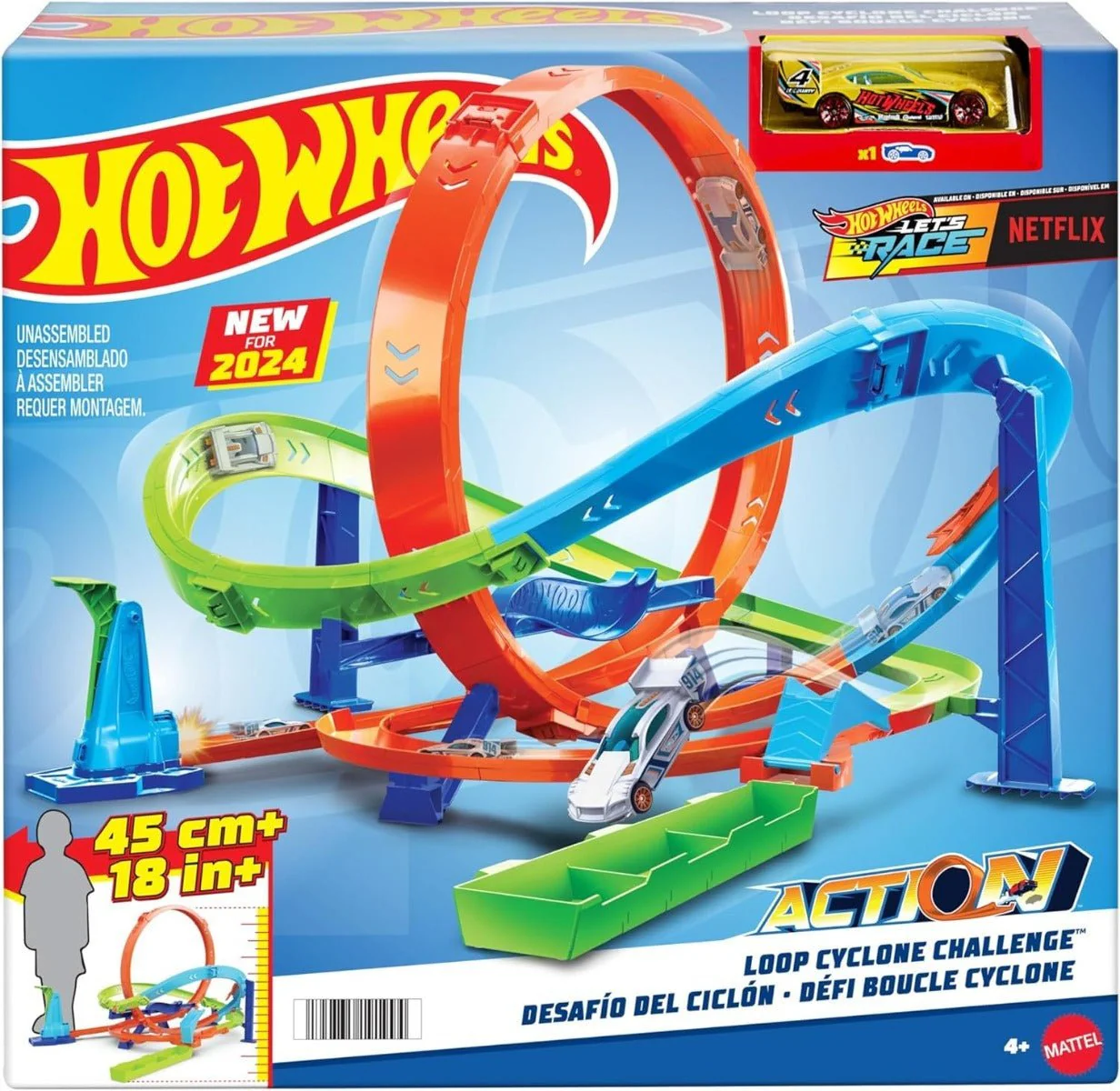 Hot Wheels Action Loop Cyclone Challenge Track Set with 1:64 Scale HTK16 - Image 4