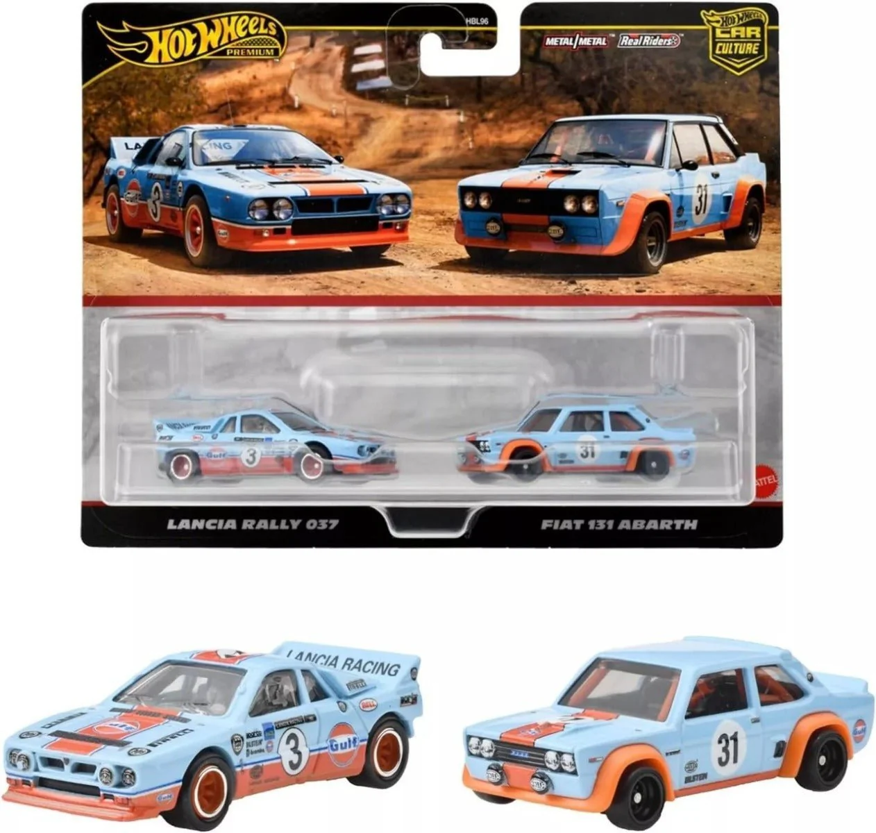 Hot Wheels Premium Car Culture Pack of 2 - Lancia Rally 037 And Fiat 131 Abarth HRR81/HBL96