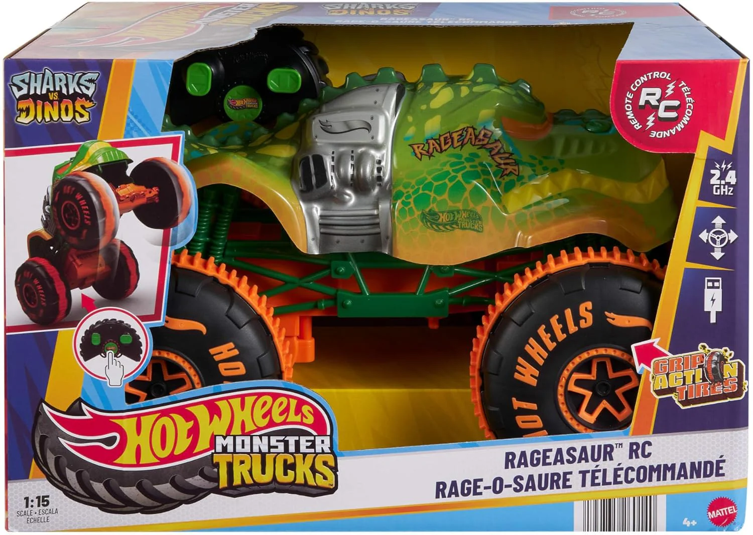 Hot Wheels RC Monster Trucks Sharks vs Dinos 1:15 Scale JBH03 - Image 2