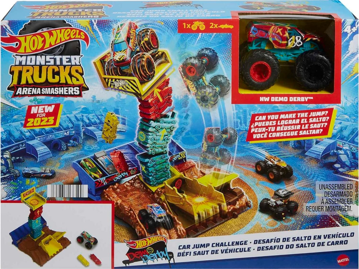 Hotwheels Monster Trucks Arena Smashers - Demo Derby Car Jump Challenge HNB94/HNB92