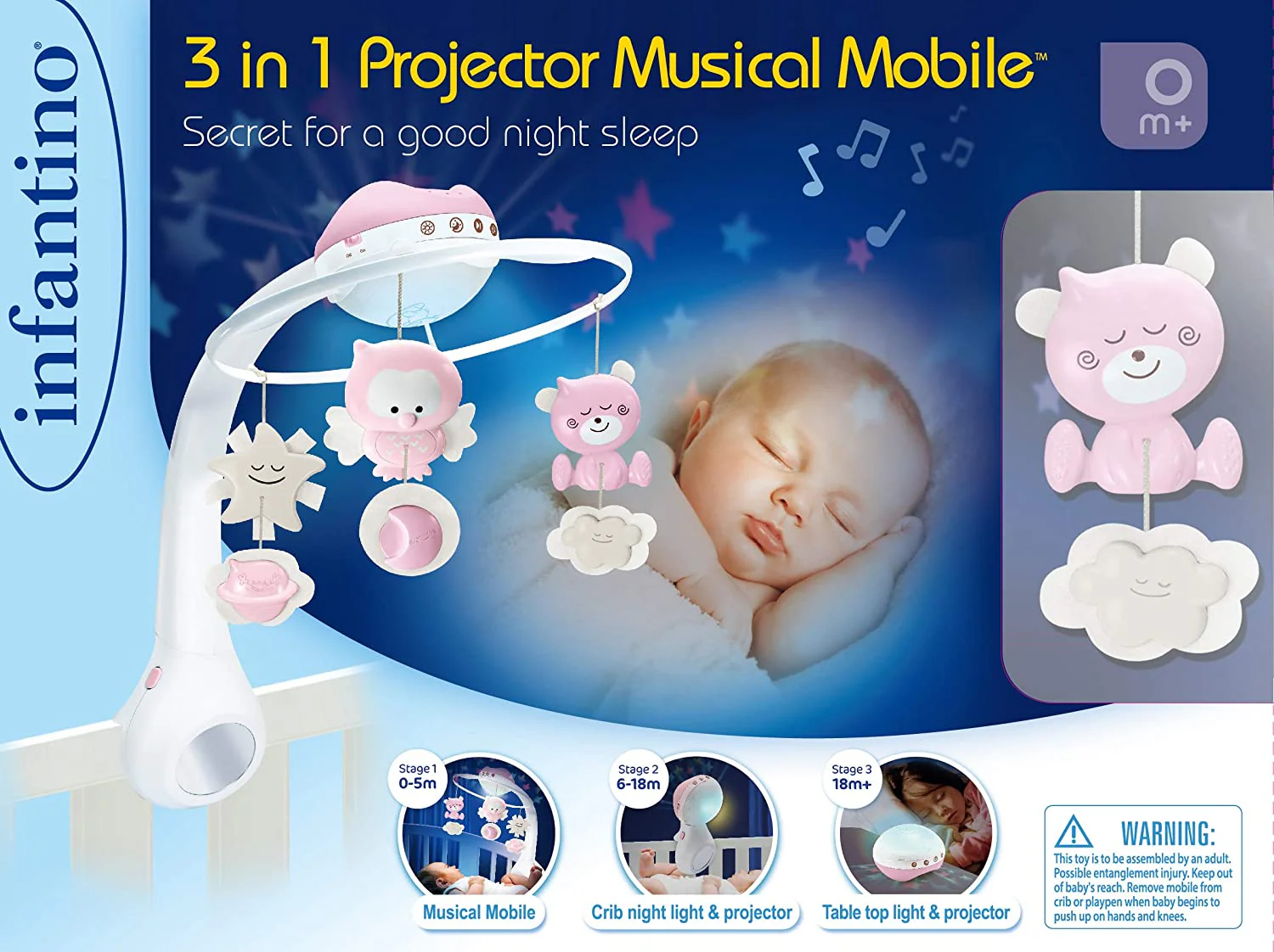 Infantino 3-in-1 Projector Musical Mobile Pink IN004914 - Image 4