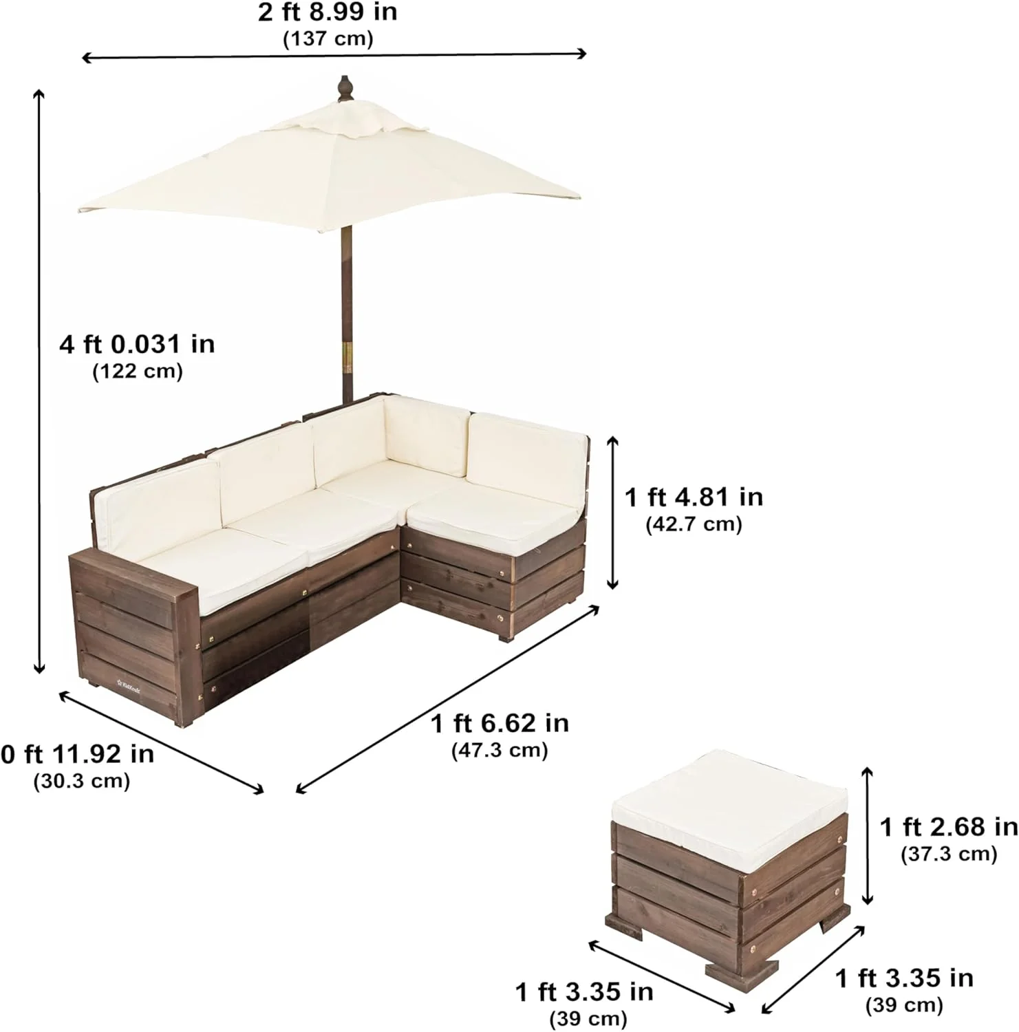 Kidkraft Outdoor Sectional Ottoman & Umbrella Set- Bear Brown & Beige - Image 2
