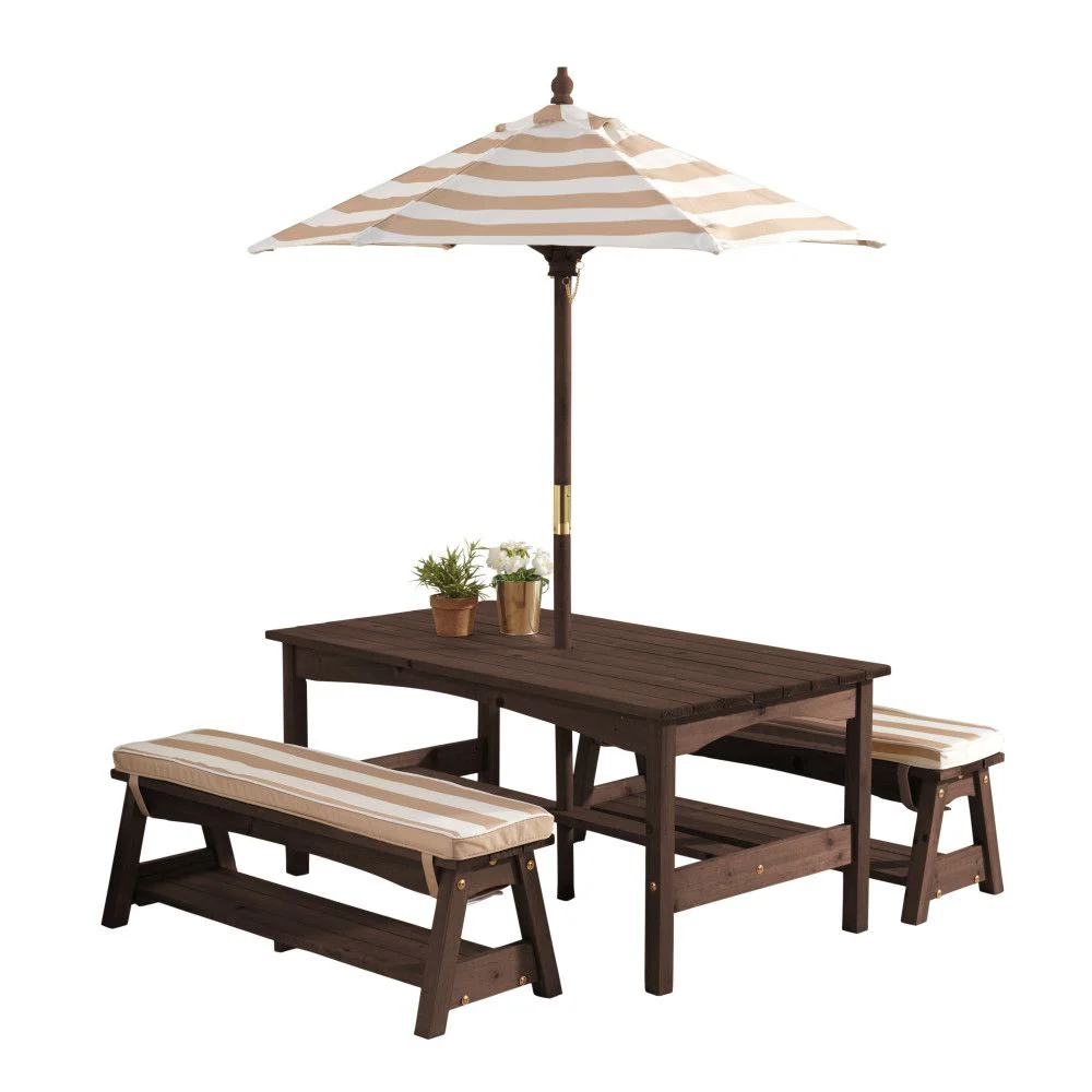 Kidkraft Outdoor Table/Bench Set - Oatmeal & White Stripe 500