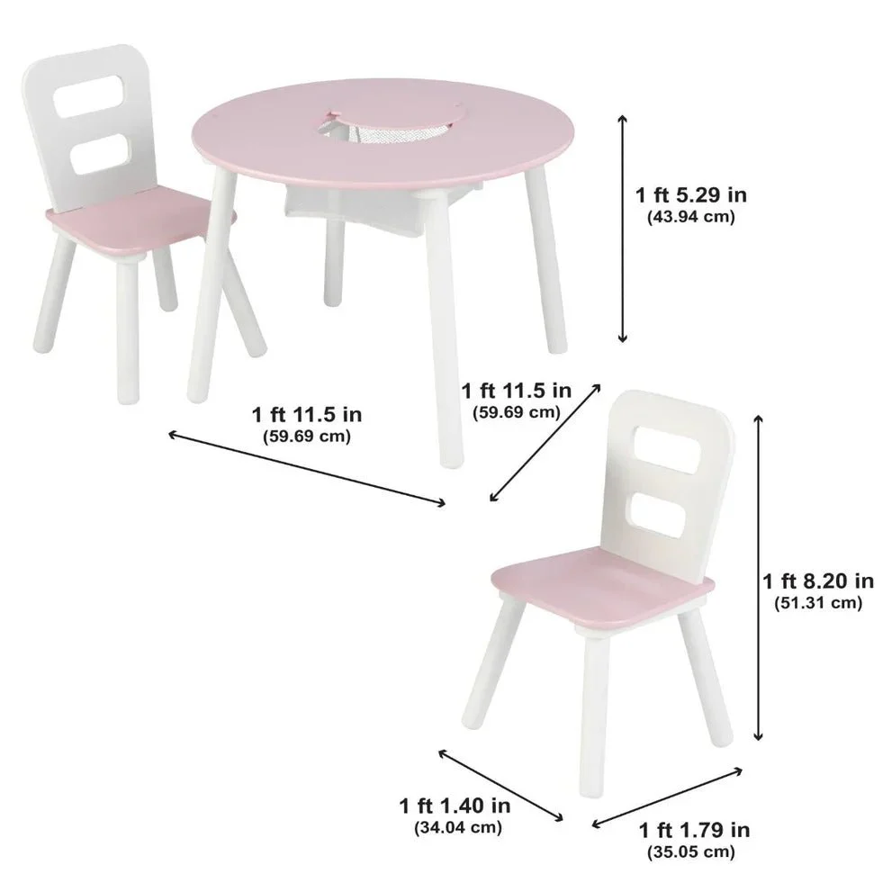 KidKraft - Round Storage Table & 2 Chair Set - White & Pink - Image 7