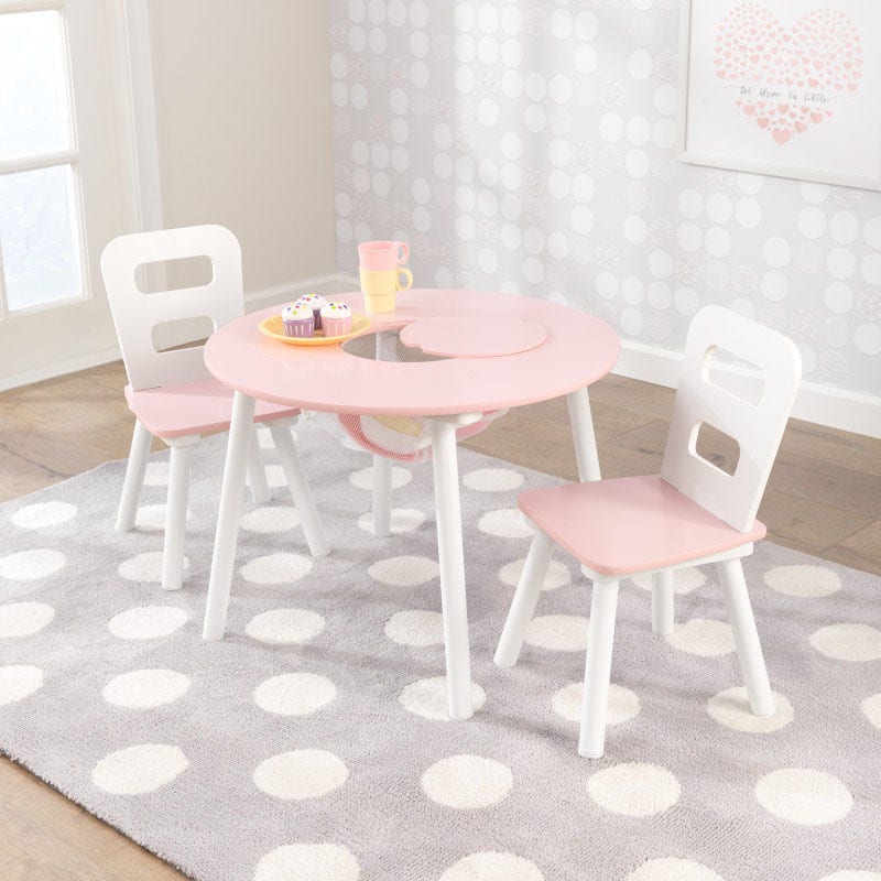 KidKraft - Round Storage Table & 2 Chair Set - White & Pink - Image 8