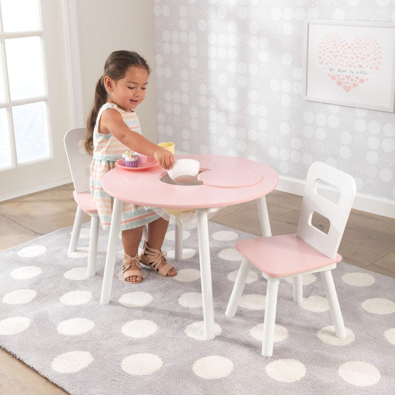 KidKraft - Round Storage Table & 2 Chair Set - White & Pink - Image 9