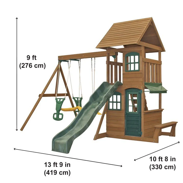 KidKraft Windale Fort Wooden Swing Set with Slide & Swings - Image 2