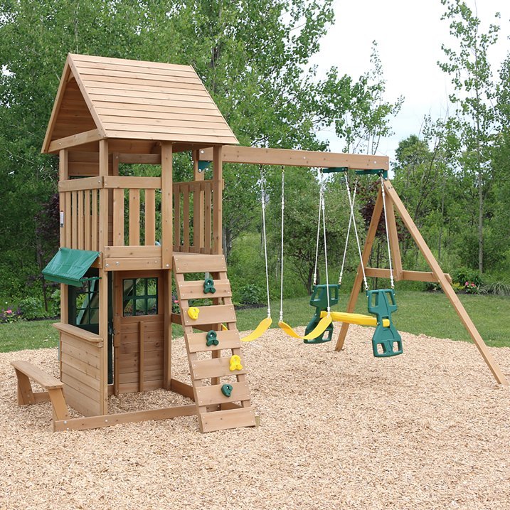 KidKraft Windale Fort Wooden Swing Set with Slide & Swings - Image 3