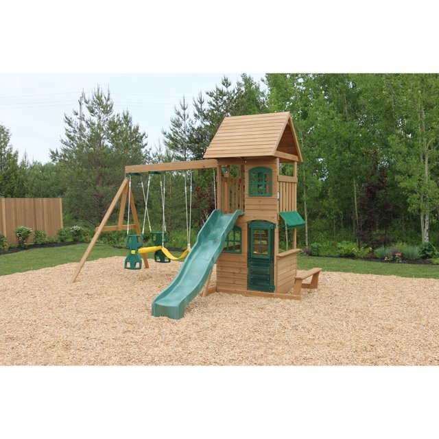 KidKraft Windale Fort Wooden Swing Set with Slide & Swings - Image 5