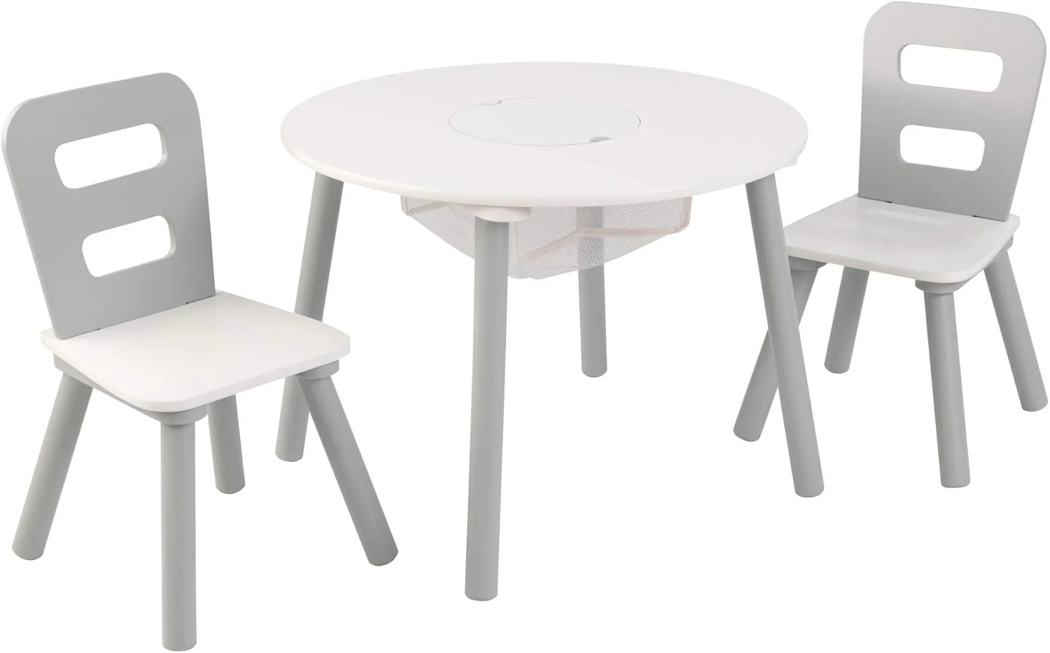 Kidkraft Round Storage Table And 2 Chair Set - Gray/White 26166
