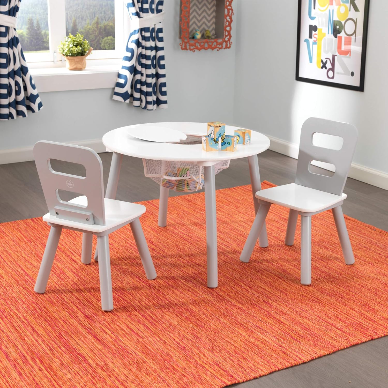 Kidkraft Round Storage Table And 2 Chair Set - Gray/White 26166 - Image 2