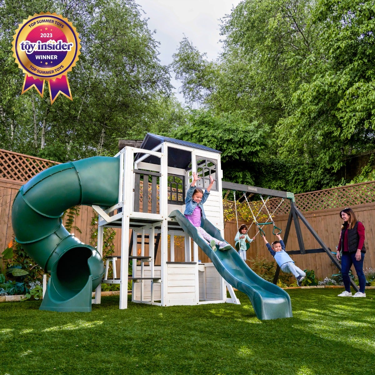 KidKraft Wrangler Way Swing Set – Wooden Playhouse & Slides - Image 3