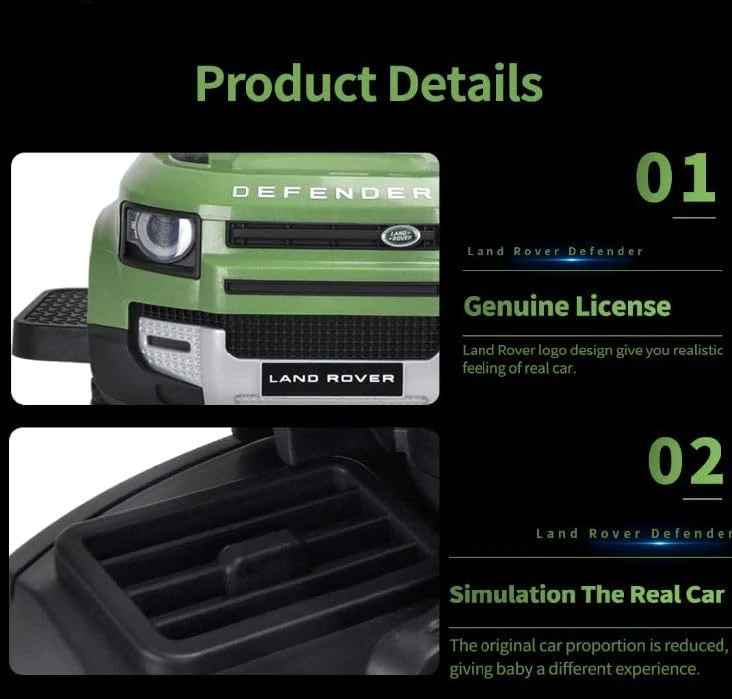 Land Rover Defender 90 Ride On Car Green - Image 4