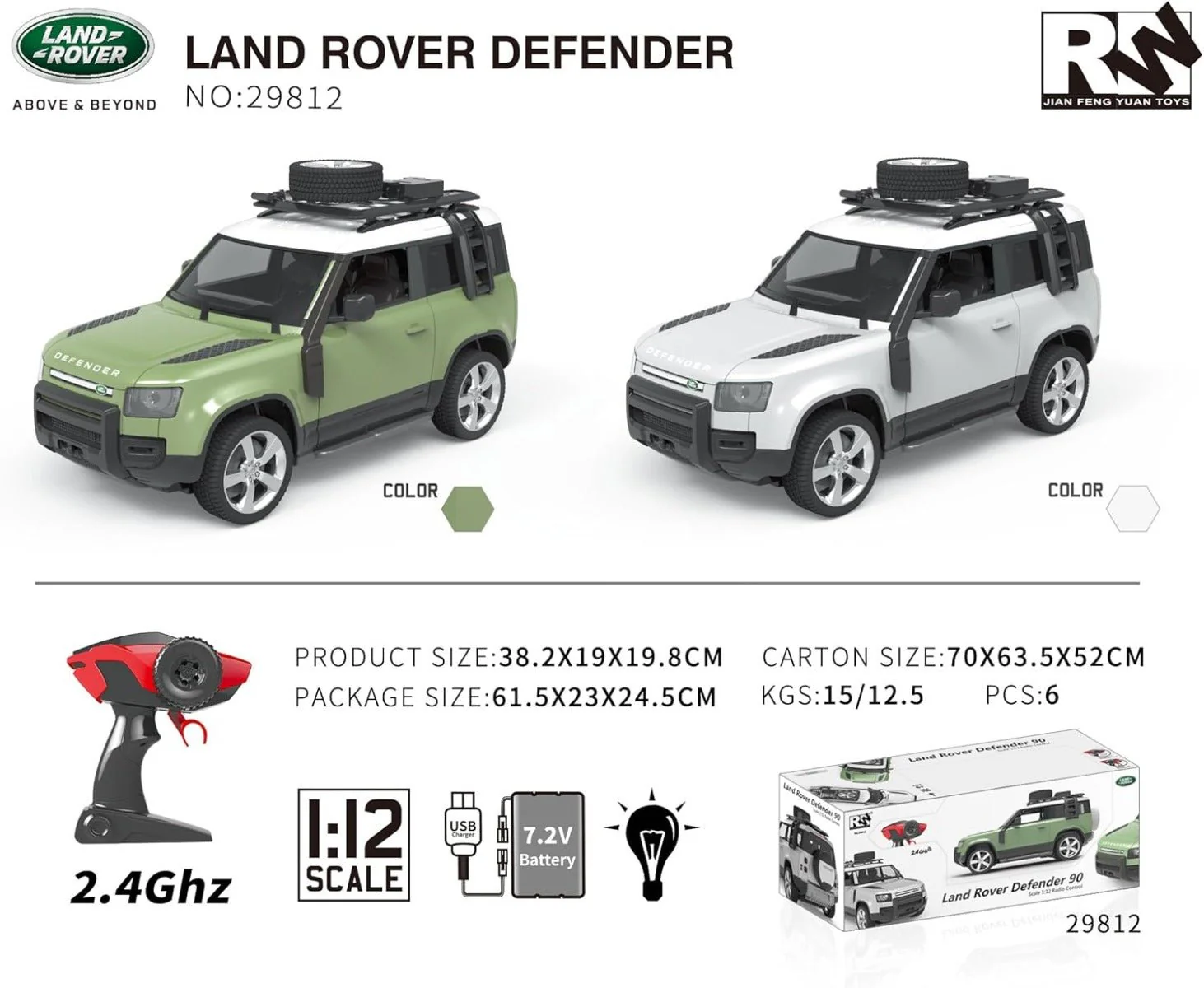Land Rover Defender Assorted 1:12 Scale RC Car 29812 - Image 7