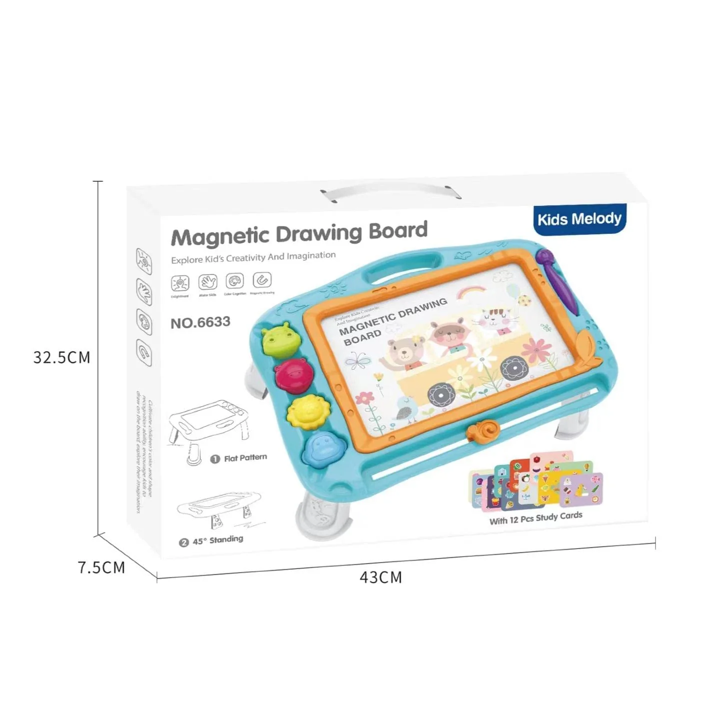 Kids Melody Magnetic Drawing Board With 12-Pcs Study Cards 6633 - Image 2