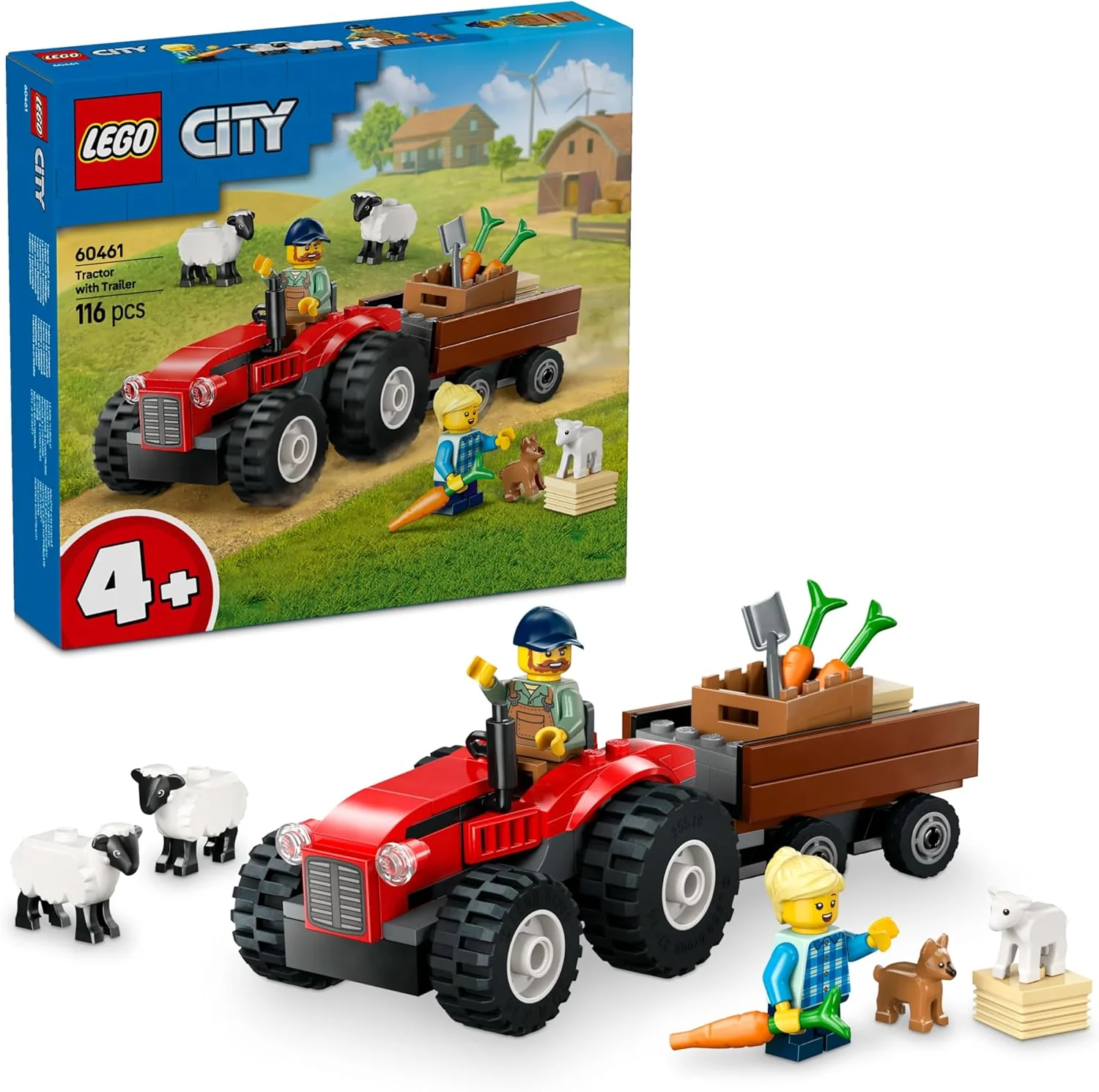 LEGO City Red Farm Tractor with Trailer & Sheep – 116-Piece Animal Playset for Kids 4+ (Model 60461) - Image 7