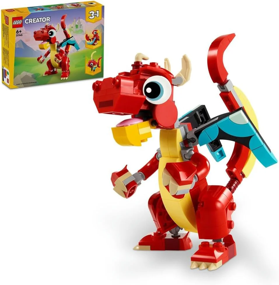 LEGO Creator 3-in-1 Red Dragon, Phoenix & Fish Animal Figures Set (31145) – 149-Piece Buildable Toy for Kids 6+ - Image 3
