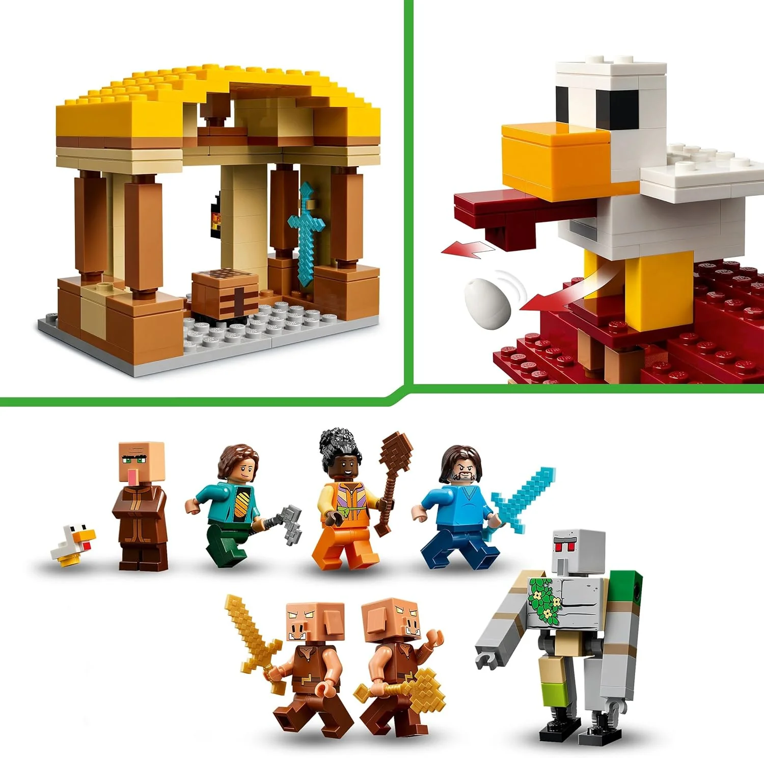 LEGO Minecraft The Ghast Balloon Village Attack Building Set – 21273, Steve’s House, Iron Golem & 4 Minifigures, 555 Pieces, Ages 10+ - Image 3