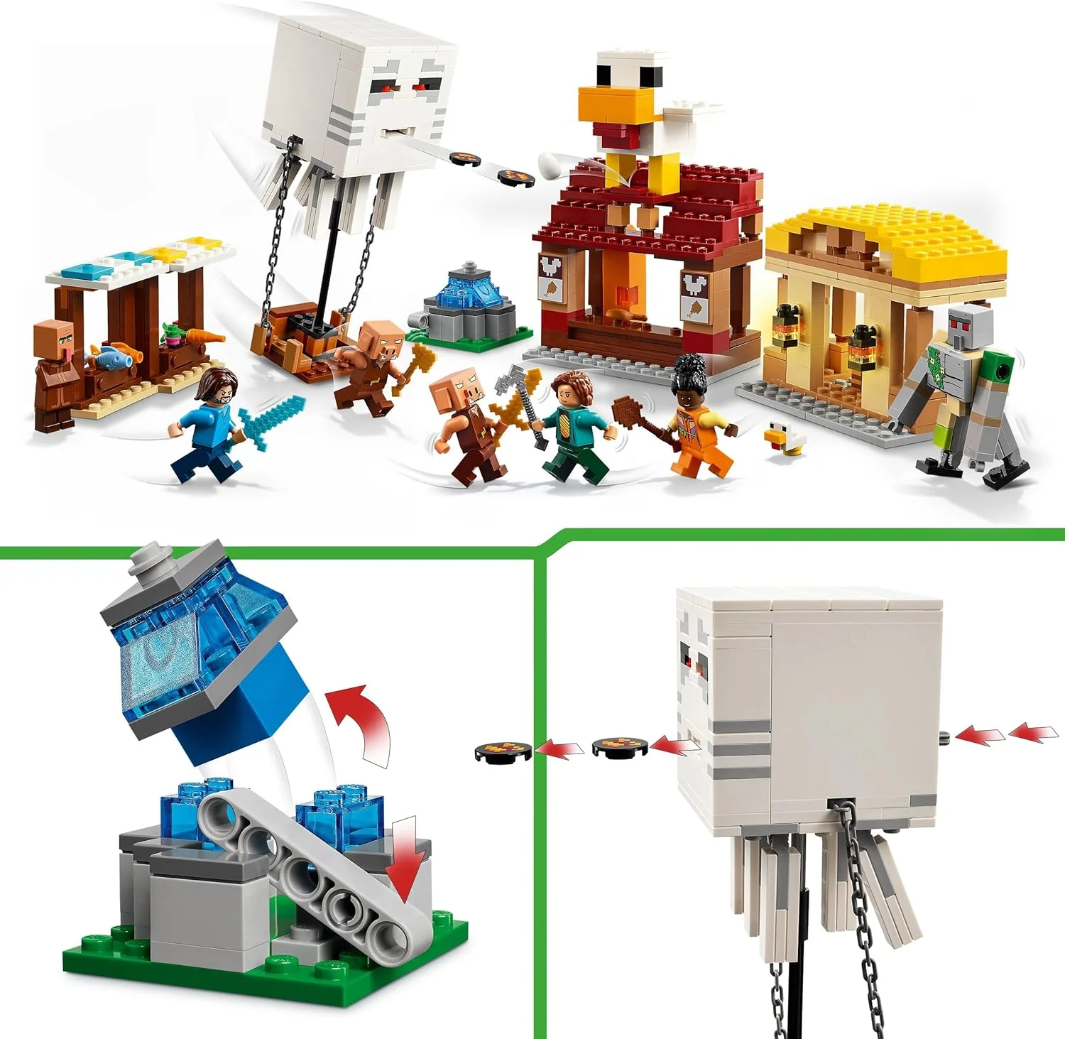 LEGO Minecraft The Ghast Balloon Village Attack Building Set – 21273, Steve’s House, Iron Golem & 4 Minifigures, 555 Pieces, Ages 10+ - Image 4
