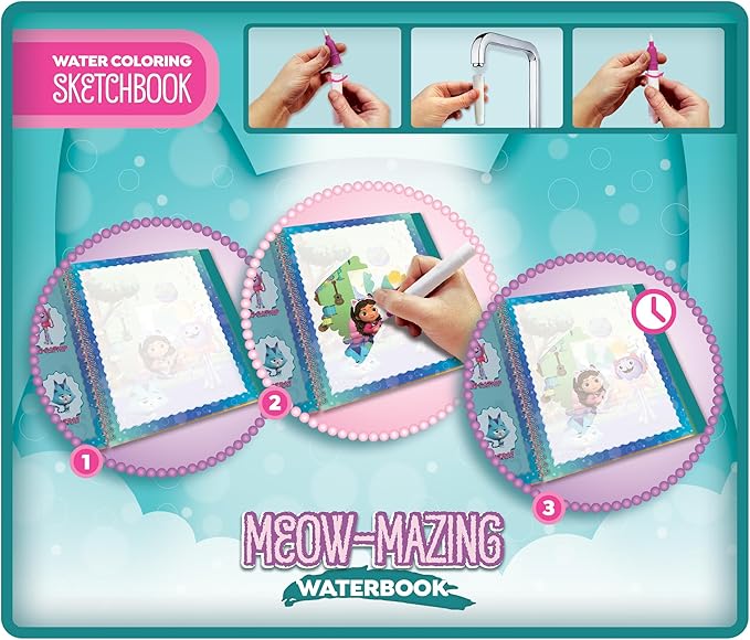 Lisciani Gabby's Dollhouse Sketchbook A-Meow-Mazing Waterbook 13003 - Image 3