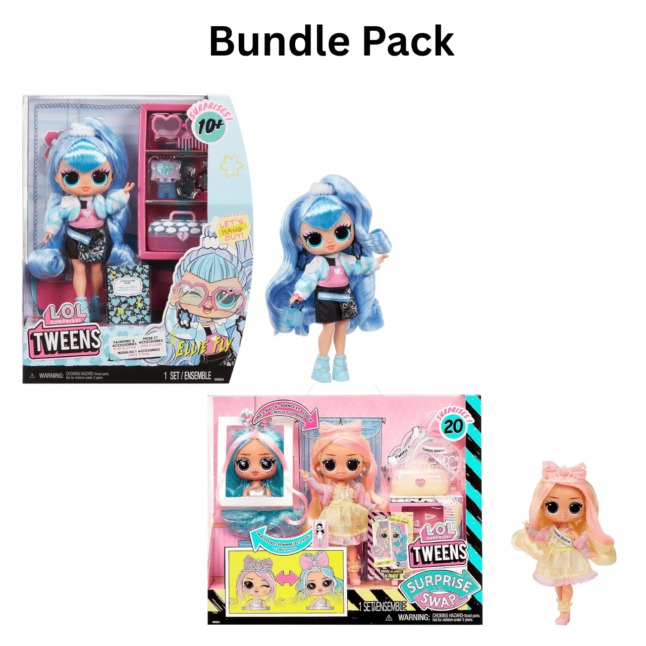 LOL Surprise! Tweens Fashion Doll Bundle – Braids-2-Waves Winnie + Ellie Fly (20+ Surprises & Swapping Fun)
