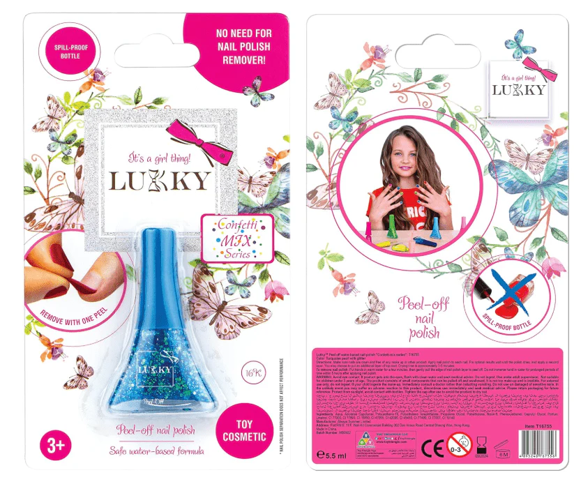 Lukky Peel-Off Nail Polish Confetti Mix - Turquoise Pearl with Glitter 5.5ml LUK-T16755