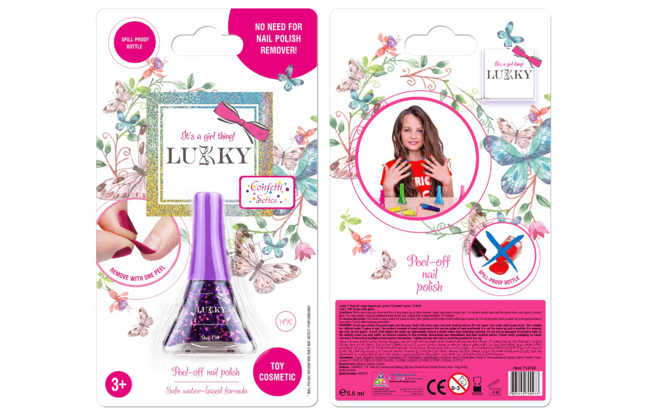 Lukky Peel-Off Nail Polish Confetti 15k - Purple Glitter 5.5ml LUK-T14132 - Image 2