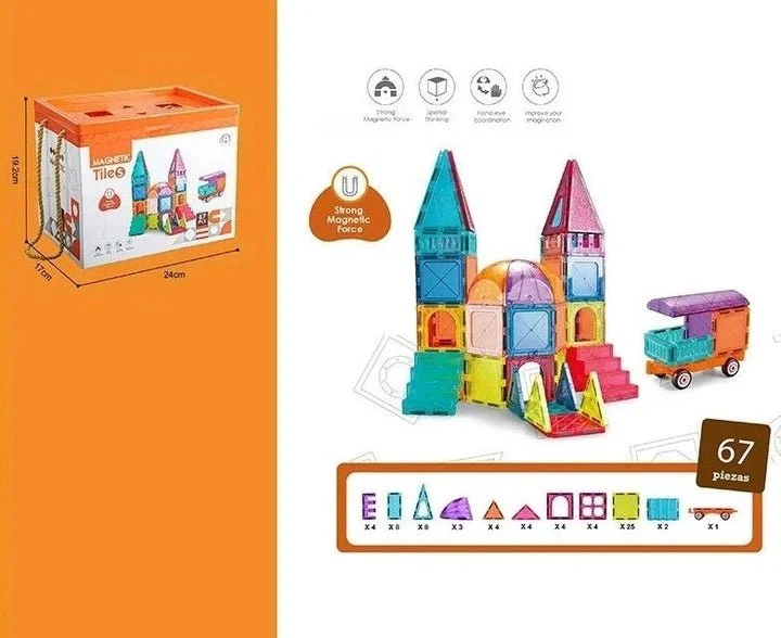 Magnetic Tiles Building Blocks with 67 Pcs Accessories CH1132 - Image 3
